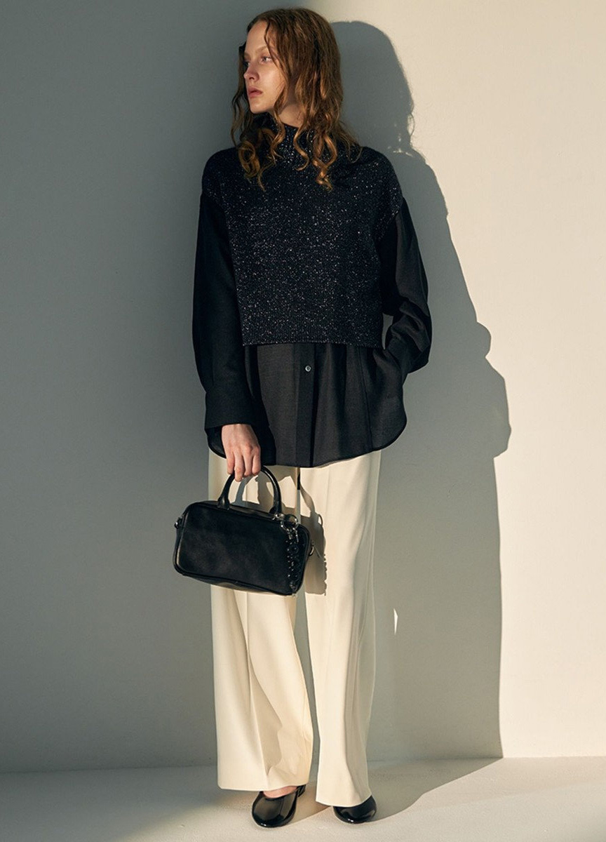 混毛金蔥高領針織背心